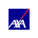 AXA logo, blue background, red stripe, white letters